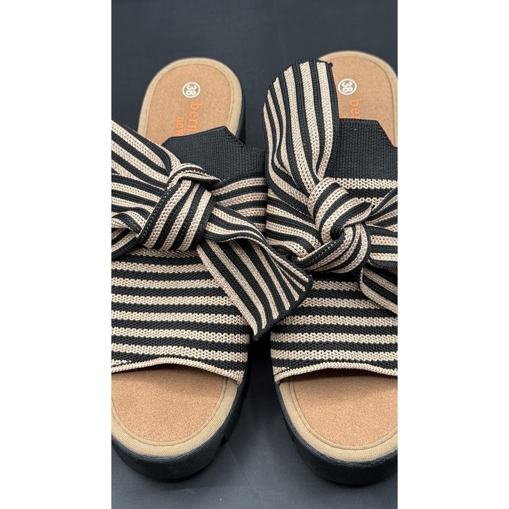 Bernie Mev Shoes Womens Size 38 Tan Black Platform Slide Sandals NWOT